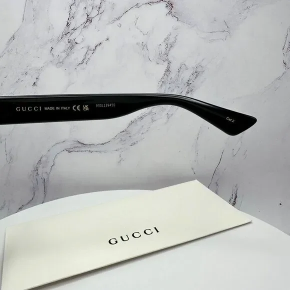 New GUCCI Sunglasses Black Gold Interlocking GG Logo 54-19-140 mm